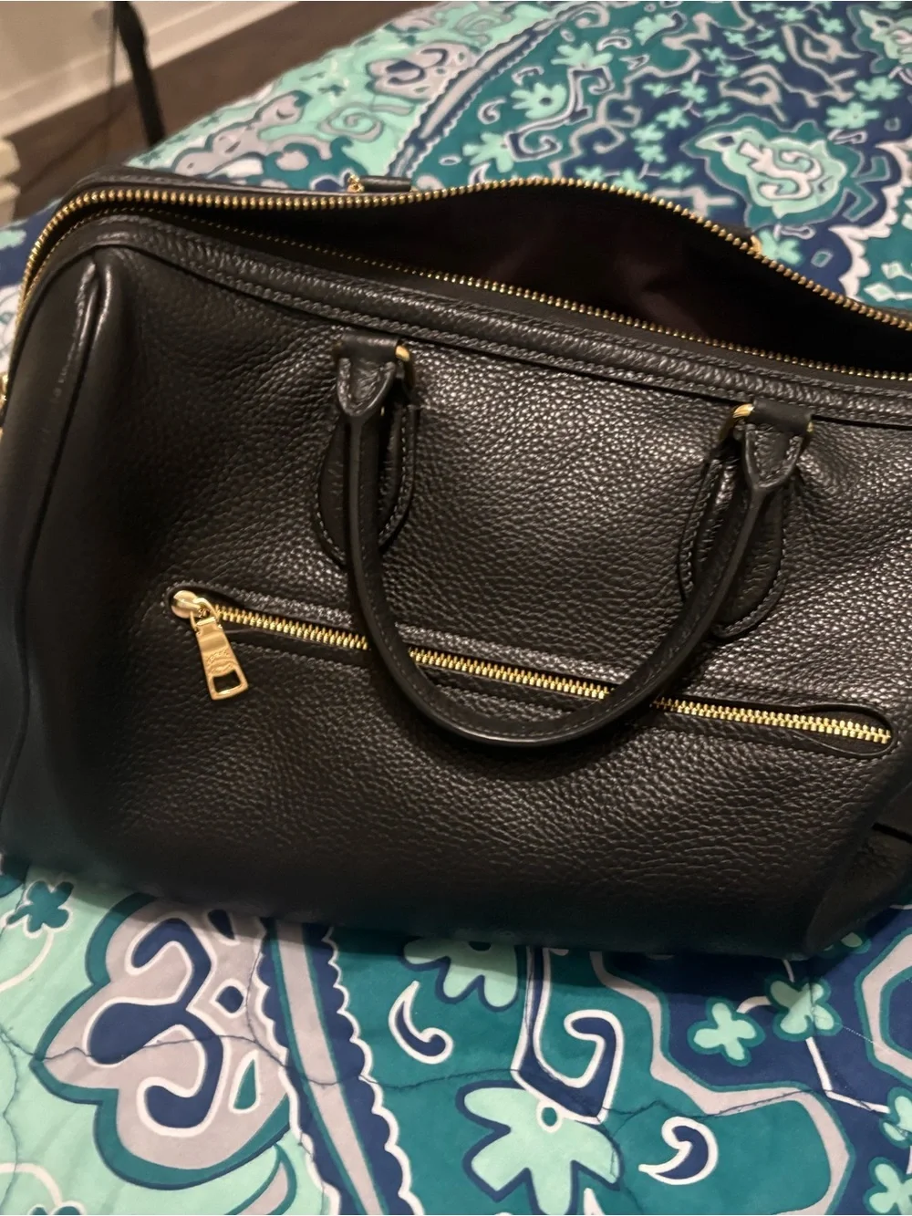 Coach Black Pebbled Leather Satchel with Gold-Tone Logo